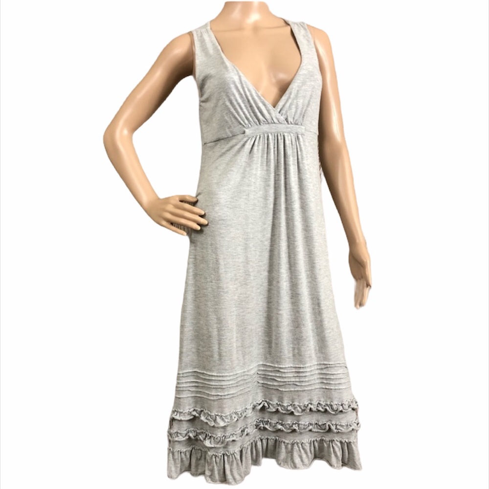 J Crew Midi Grey Ruffle Hem Dress